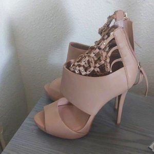 Bebe Nude High Heel Gold Studded Shoe Caged Strappy 7 Caged Strappy